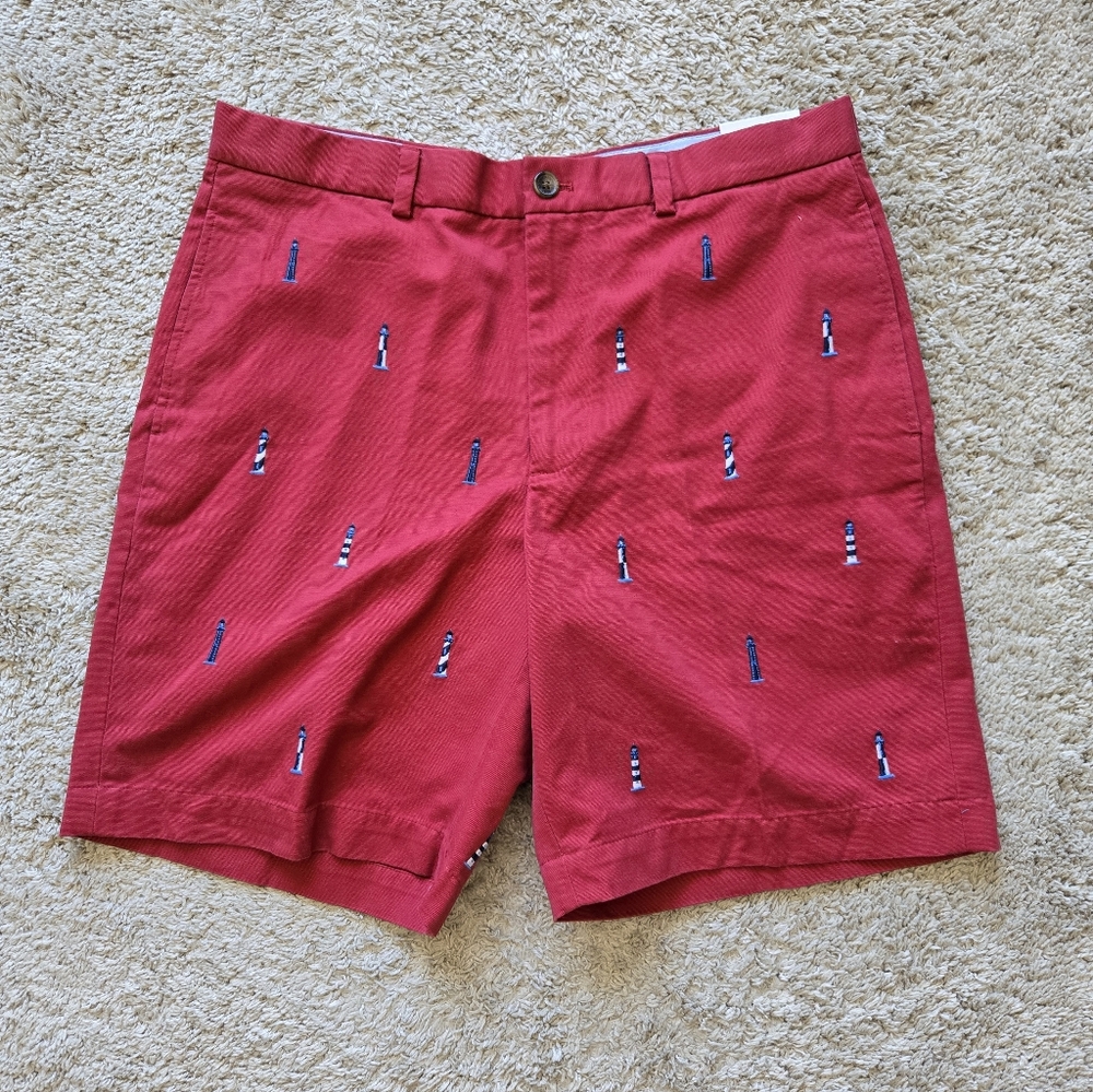 Brooks Brothers Plain Front Shorts Mens 36 Red Lighthouse Cotton